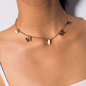 Stars Butterfly Pendant Silver Chain Necklace