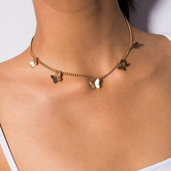 Stars Butterfly Pendant Silver Chain Necklace