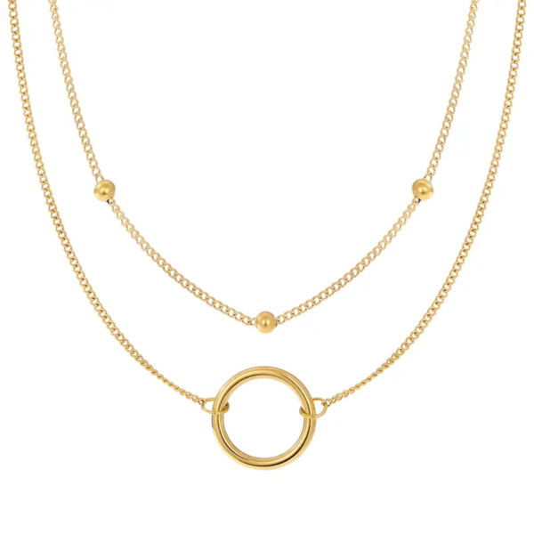 18K Gold Plated Circle Double Layer Necklace