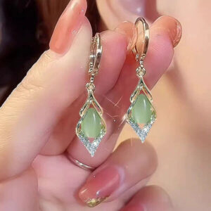 Long Dangle 18k Gold Plated Opal Stone Earrings