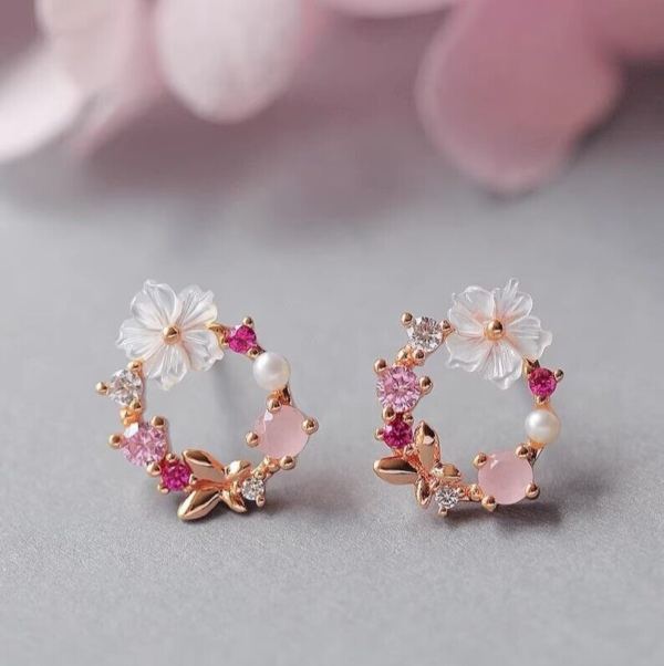 925 Sterling Silver Circle Flower Pearl Earrings