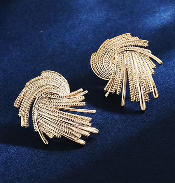 Big Gold Plated Stud Vortex Earrings