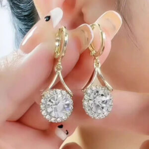 Dangle Drop Crystal 18k Gold Earrings