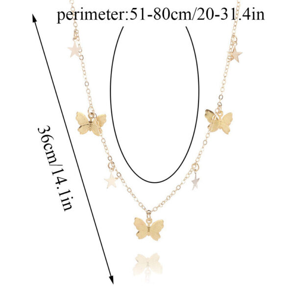 Stars Butterfly Pendant Silver Chain Necklace - Image 2