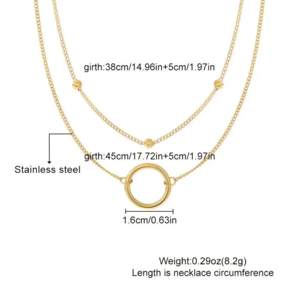 18K Gold Plated Circle Double Layer Necklace - Image 4