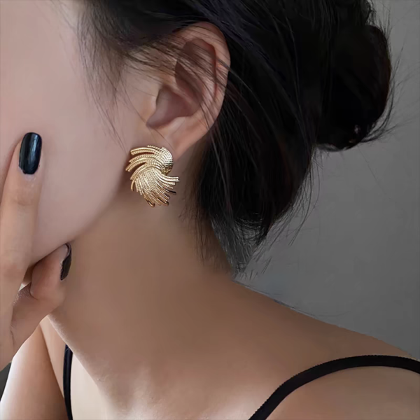 Big Gold Plated Stud Vortex Earrings - Image 2
