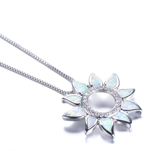 Sun Flower Opal Silver Pendant Chain Necklace - Image 2