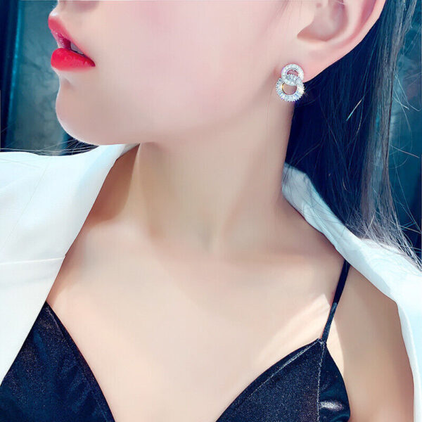 925 Silver Full Crystal Drop Stud Earrings - Image 2