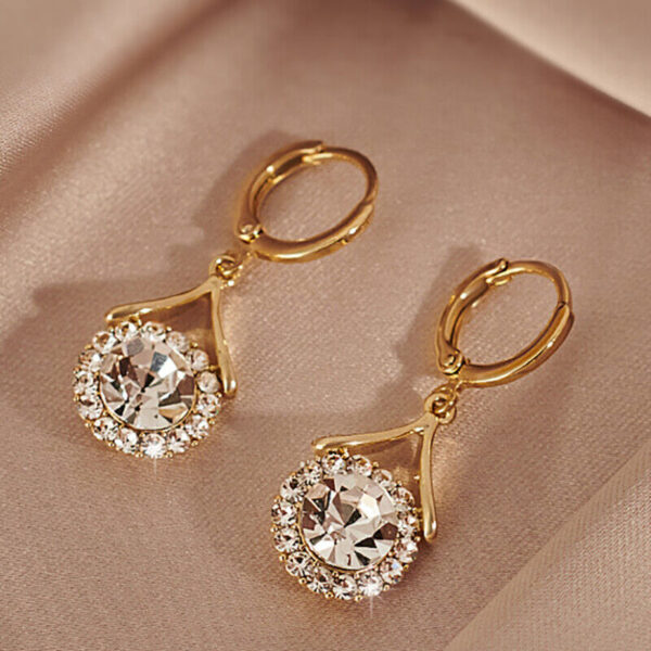Dangle Drop Crystal 18k Gold Earrings - Image 2