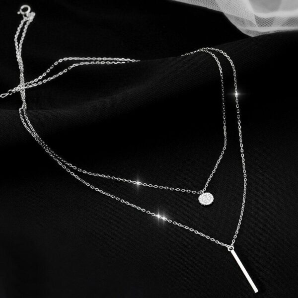 Silver Double Layer Bar Zircon Necklace - Image 3