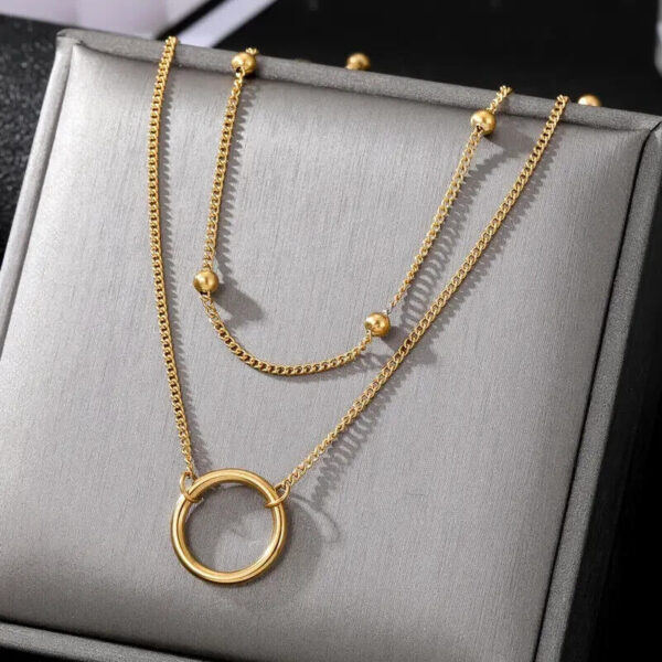 18K Gold Plated Circle Double Layer Necklace - Image 3