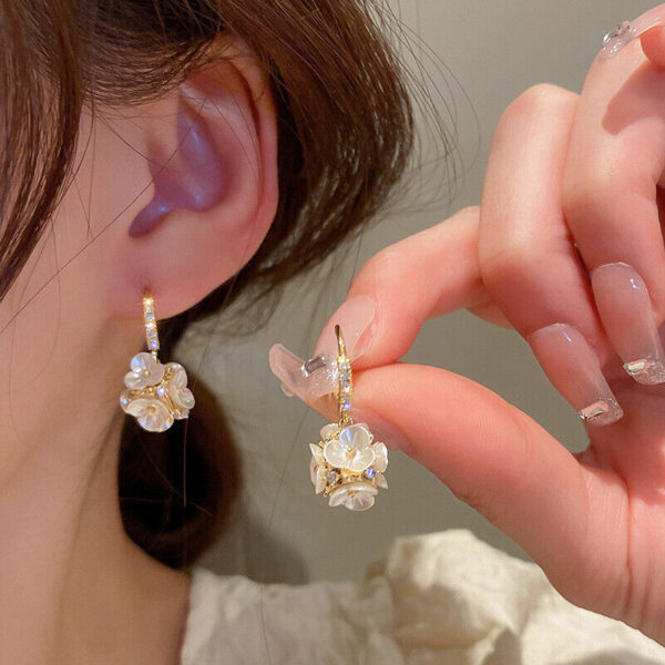 18k Dangle Drop Gold Plated Flower Earrings - Image 3