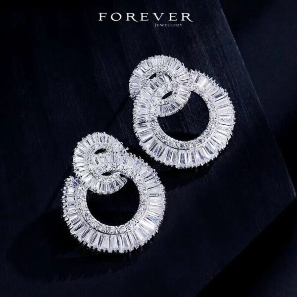 925 Silver Full Crystal Drop Stud Earrings - Image 3