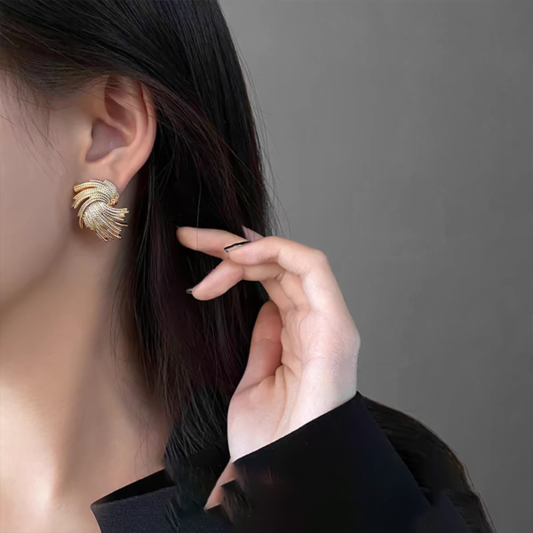 Big Gold Plated Stud Vortex Earrings - Image 3