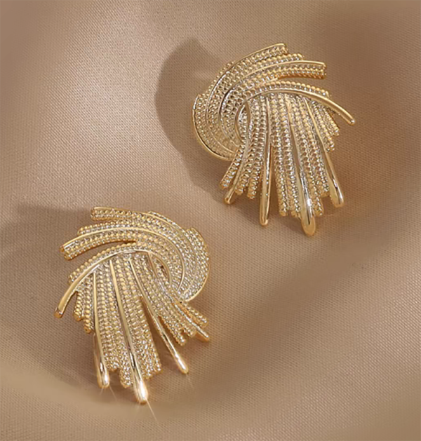 Big Gold Plated Stud Vortex Earrings - Image 4