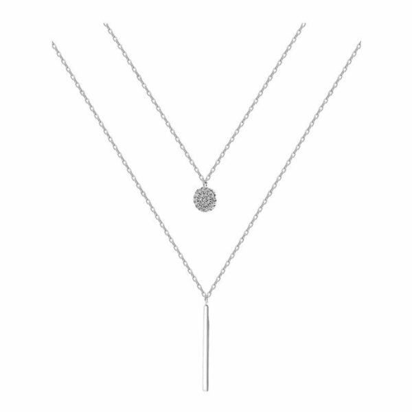 Silver Double Layer Bar Zircon Necklace - Image 4