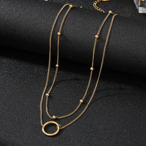 18K Gold Plated Circle Double Layer Necklace - Image 2