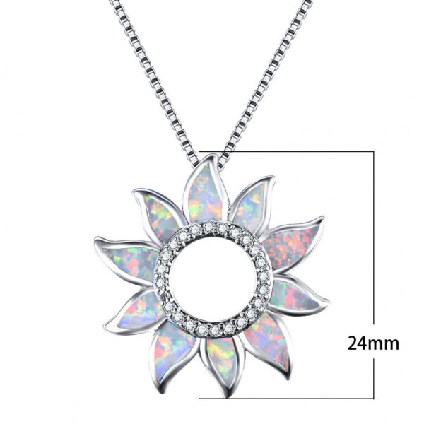 Sun Flower Opal Silver Pendant Chain Necklace - Image 4