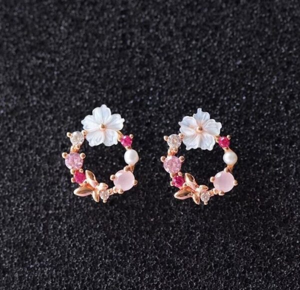 925 Sterling Silver Circle Flower Pearl Earrings - Image 4