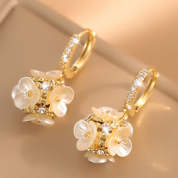 18k Dangle Drop Gold Plated Flower Earrings - Image 4